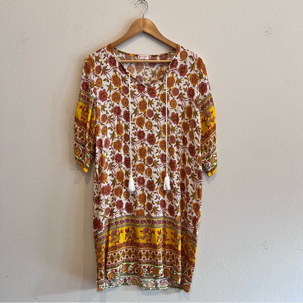 Floral Boho Tunic Dress Top - Multicolor Medium